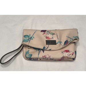 Nine West Pink Floral Clutch Wristlet Fold Over Snap Closure